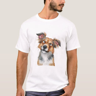 T-shirt Aquarelle Chien est confondu Chien surpris blanc