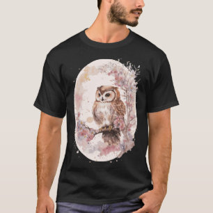 T-shirt Aquarelle Chouette Fleur de cerisier Sakura japona