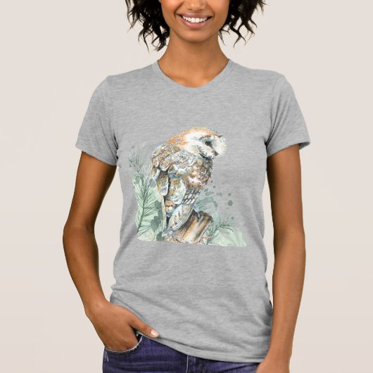 T-shirt Aquarelle Chouette Oiseau Faune Nature Art Ke (Devant)