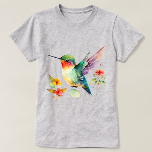 T-shirt Aquarelle Colibri Aux Fleurs Colorées (Design devant)