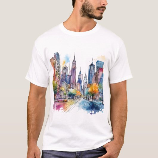 T-shirt Aquarelle colorée Cityscape (Devant)