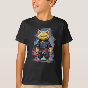 T-shirt Aquarelle cool Jaune Ninja Chat Guerrier