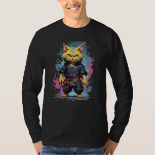 T-shirt Aquarelle cool Jaune Ninja Chat Guerrier