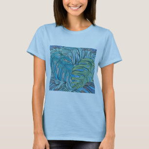 T-shirt Aquarelle couleur bleu vert tropical feuille