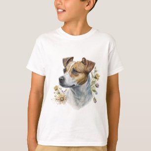 T-shirt Aquarelle couleur mignonne Floral Jack Russell Chi