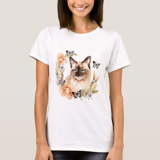 T-shirt Aquarelle Cute chat siamois (Devant)
