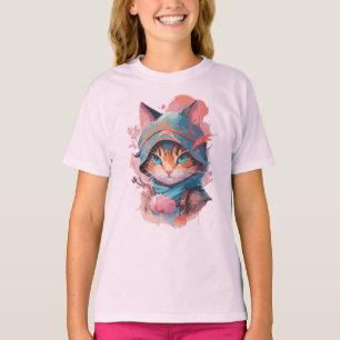 T-shirt Aquarelle Cute Hoded Ninja Chat