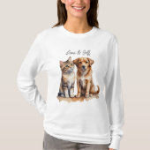 T-shirt Aquarelle de chat et chien mignonne (Devant)