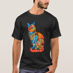 T-shirt Aquarelle de chat Mandala Géométrie fractale Sacré