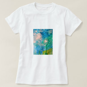 T-shirt Aquarelle de Dandelion bleu et vert abstrait
