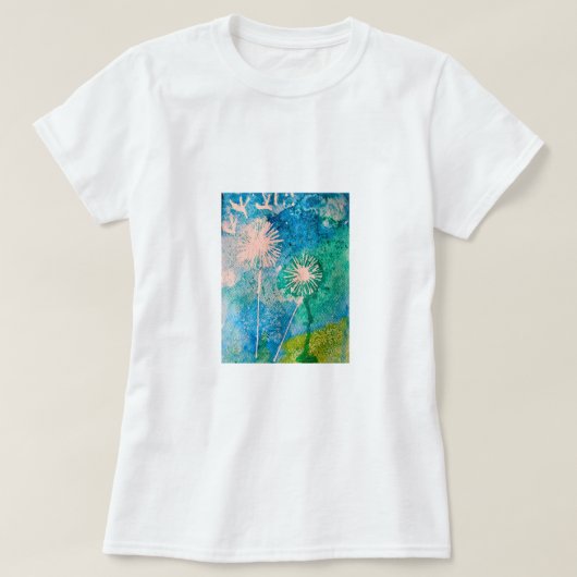 T-shirt Aquarelle de Dandelion bleu et vert abstrait (Design devant)