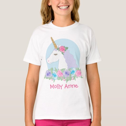 T-shirt Aquarelle de fille d'anniversaire de licorne (Devant)