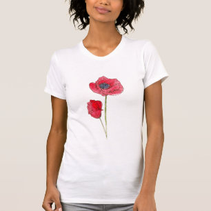 T-shirt Aquarelle de fleurs rouges de pavot Art botanique
