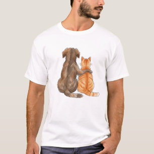 T-shirt Aquarelle de l'amitié entre chien et chat