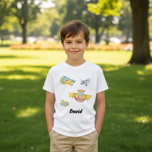 T-shirt Aquarelle de l'avion rétro Nom Customisé