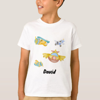 T-shirt Aquarelle de l'avion rétro Nom Customisé