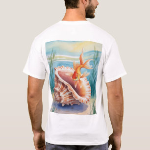 T-shirt Aquarelle de poisson rouge dans la coquille de cor
