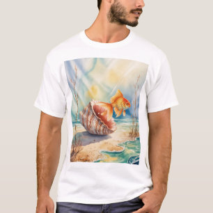 T-shirt Aquarelle de poisson rouge dans la coquille de cor