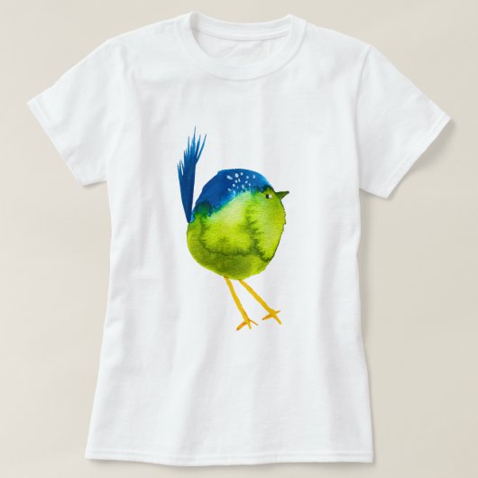 T-shirt Aquarelle d'oiseau vert mou (Design devant)