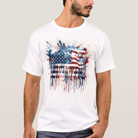 T-shirt Aquarelle drapeau américain abstrait (Devant)