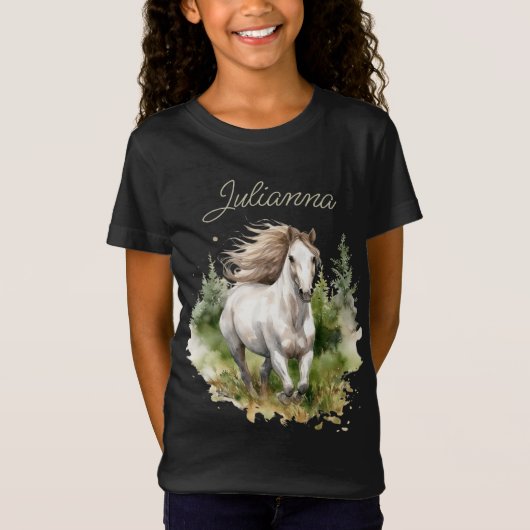 T-Shirt Aquarelle du cheval Blanc Arabe Cheval Pony Nature (Devant)