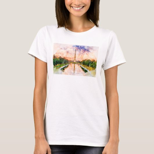 T-shirt Aquarelle du Washington Monument au coucher du sol (Devant)