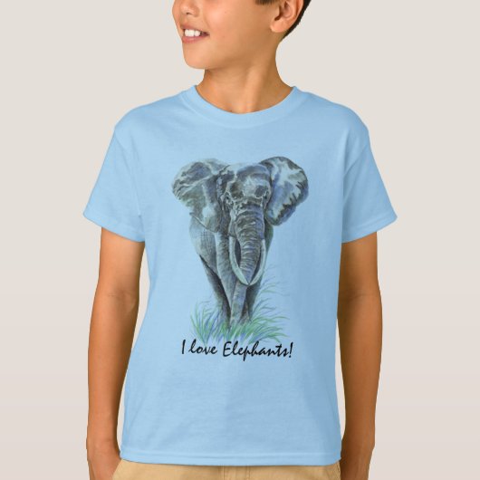T-shirt Aquarelle Eléphant Africain Animal Nature Art (Devant)