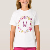 T-shirt Aquarelle fleur sauvage Monogramme de couronne ini (Devant)