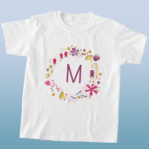 T-shirt Aquarelle fleur sauvage Monogramme de couronne ini