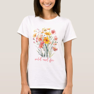 T-shirt Aquarelle Fleur sauvage rose jaune sauvage et libr