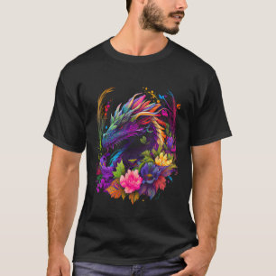T-shirt Aquarelle Fleurs Dragon Beau Art Colorful G