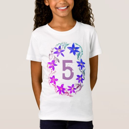 T-Shirt Aquarelle Floral 5E Anniversaire Fille 5 ans (Devant)