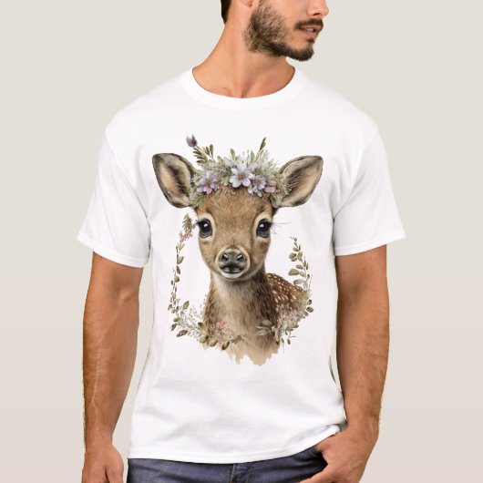 T-shirt Aquarelle Floral Baby Deer mignonne (Devant)