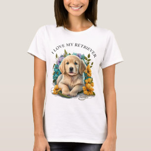 T-shirt Aquarelle Floral Golden Retriever Chiot