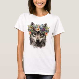 T-shirt Aquarelle Floral Wolf