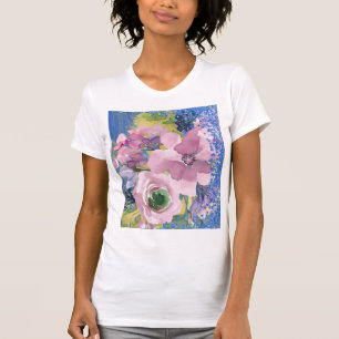 T-shirt Aquarelle florale de lavande bleue avec paillettes