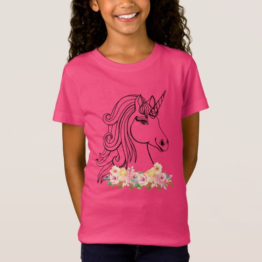 T-Shirt Aquarelle florale licorne (Devant)