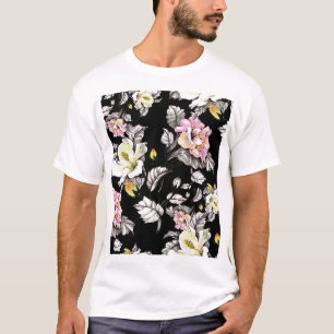 T-shirt Aquarelle florale vive : Arrière - plan noir