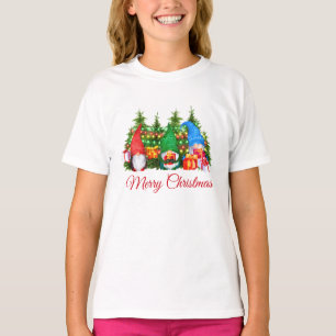 T-shirt Aquarelle Gnomes Red Merry Christmas Girl's