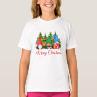 Aquarelle Gnomes Rouge Joyeux Noël Fille