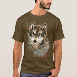 T-shirt Aquarelle Gris Loup Faune Animal Nature Art T