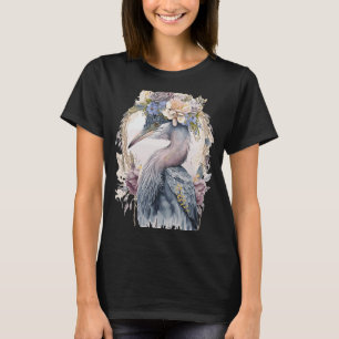 T-shirt Aquarelle Heron Oiseau d'eau douce Fleur d'observa