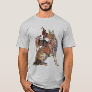 T-shirt Aquarelle Howling Coyotes Animal Nature Art