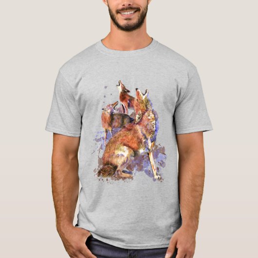 T-shirt Aquarelle Howling Coyotes Animal Nature Art T-Shi (Devant)