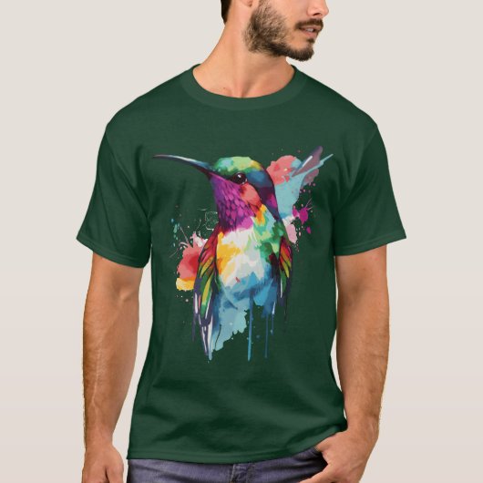 T-shirt Aquarelle Hummingbird Colorée Bird Watcher frien (Devant)