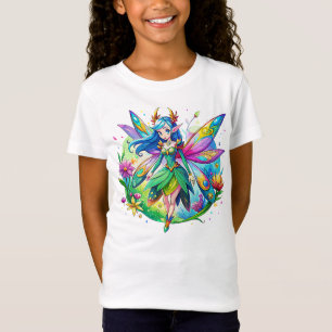 T-Shirt Aquarelle Imaginaire Fée avec ailes arc-en-ciel