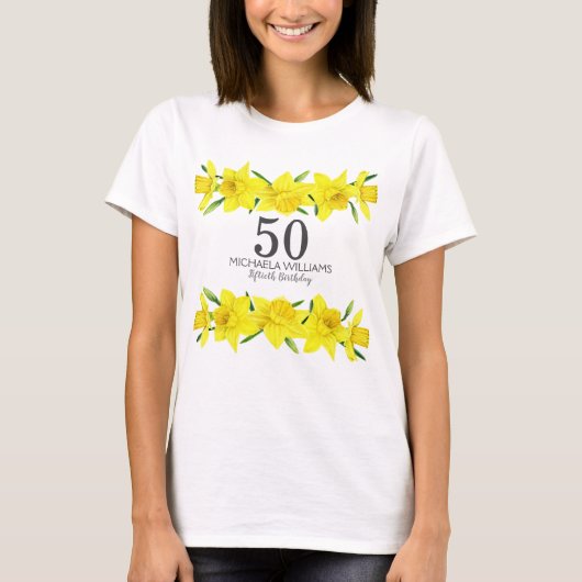 T-shirt Aquarelle jaune jonquille 50e fête d'anniversaire (Devant)