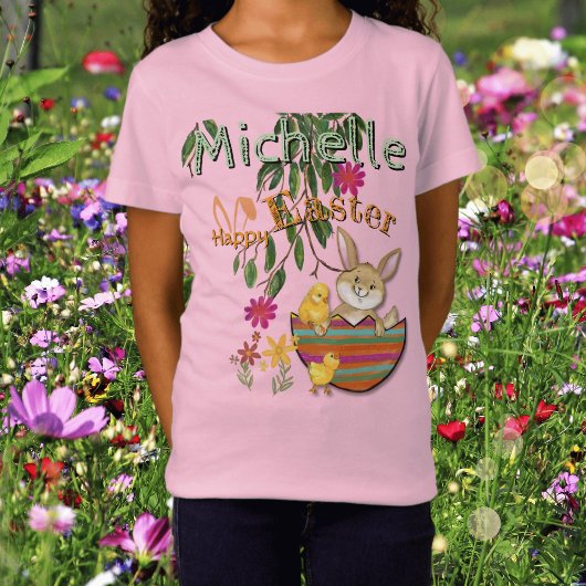 T-Shirt Aquarelle Joyeux lapin de Pâques rose