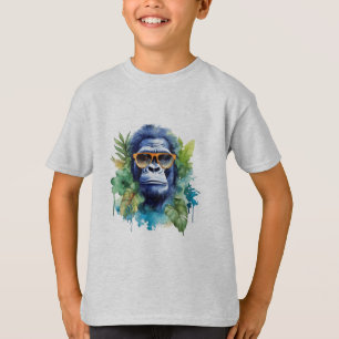 T-shirt Aquarelle Jungle Gorilla avec lunettes de soleil e