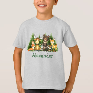 T-shirt Aquarelle Le gris de la forêt d'animaux de bois